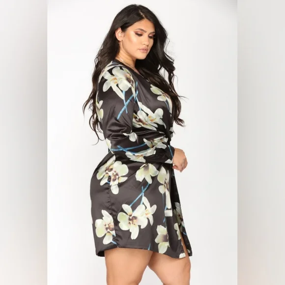 Fashion Nova Black Floral Long Sleeve Dress - Picture 2 of 6